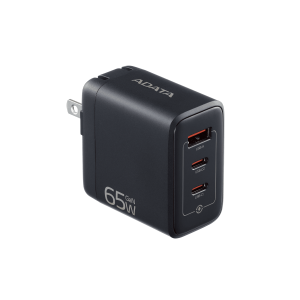 Cargador de Pared 65W ADATA GaN USB-C + USB-A | Carga Rápida Laptop y Celular · Negro