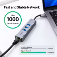 Hub USB 3.0 CABLETIME CB55G 3 Puertos + RJ45 Gigabit USB-A 2