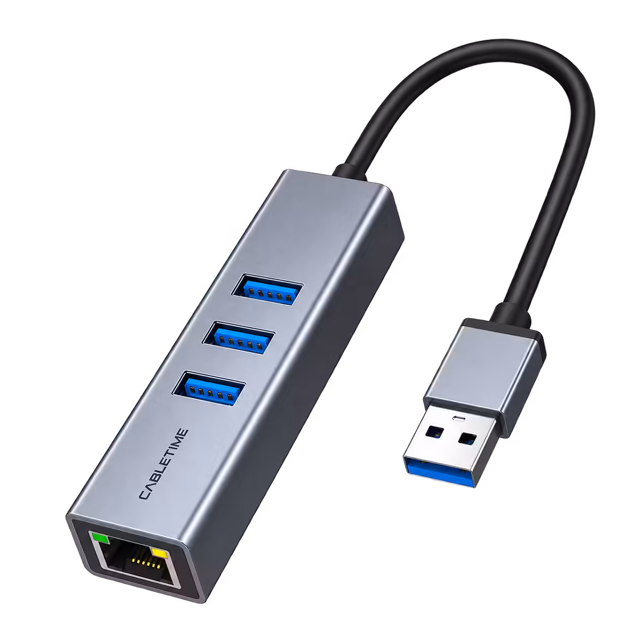 Hub USB 3.0 CABLETIME CB55G 3 Puertos + RJ45 Gigabit USB-A 1