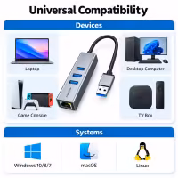 Hub USB 3.0 CABLETIME CB55G 3 Puertos + RJ45 Gigabit USB-A 3